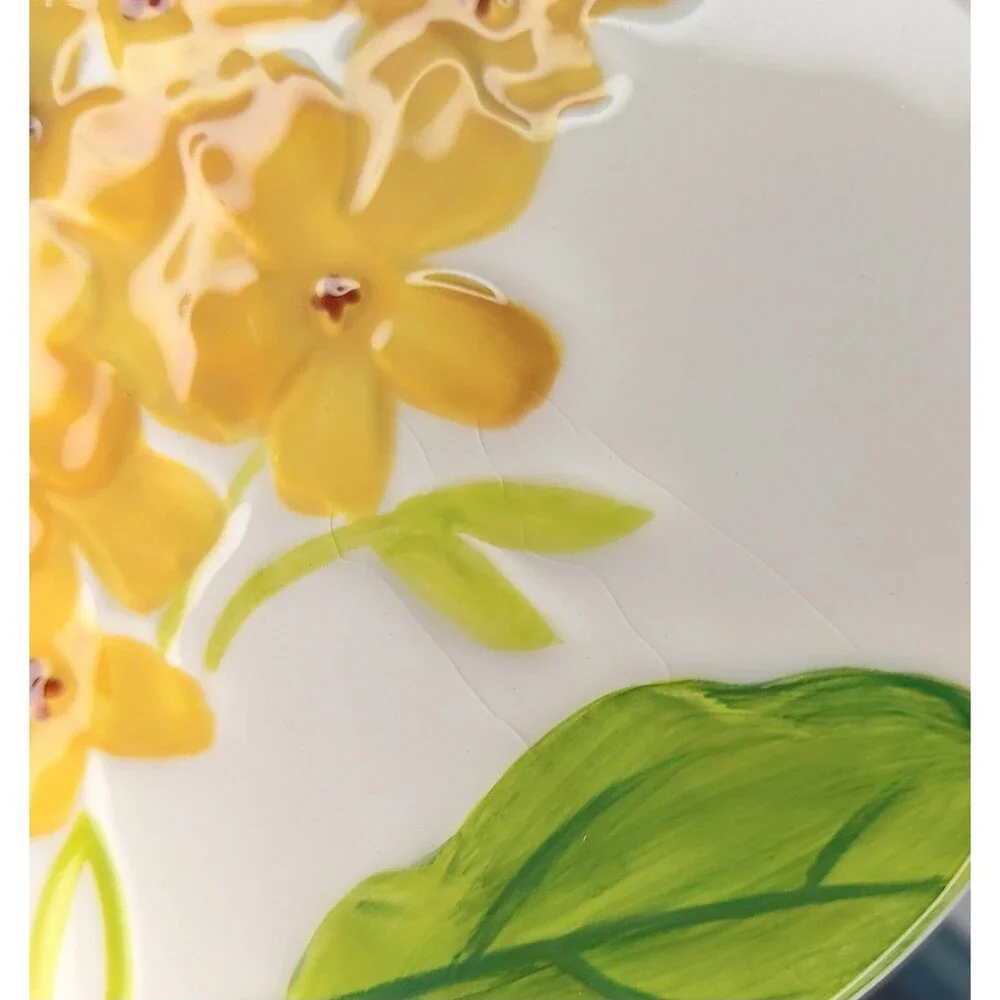 4 Floral Ceramic Handpainted Coasters Red Yellow Blue Green 4.5